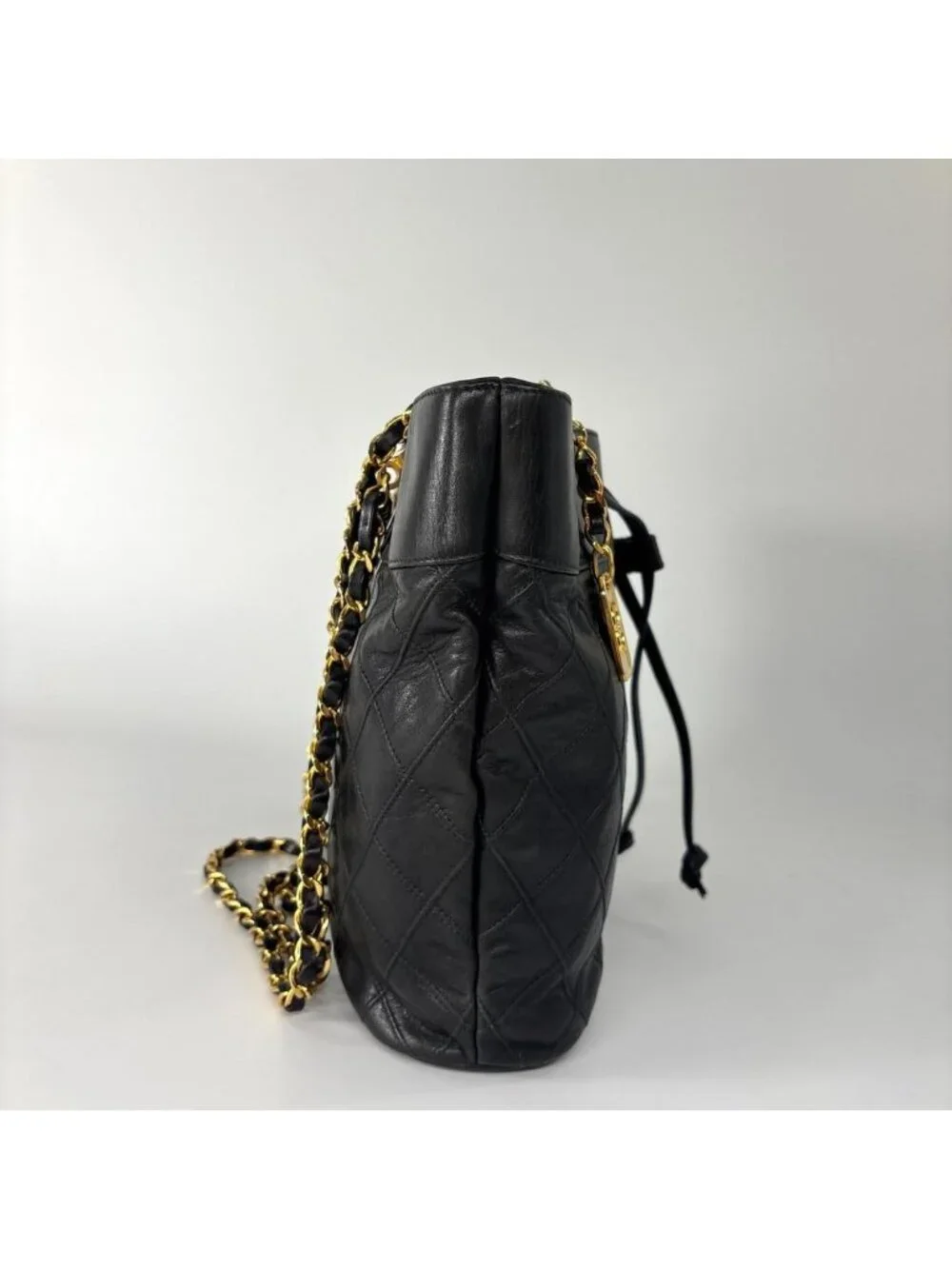 Chanel Bicolor Chain Tote Shoulder Bag Black